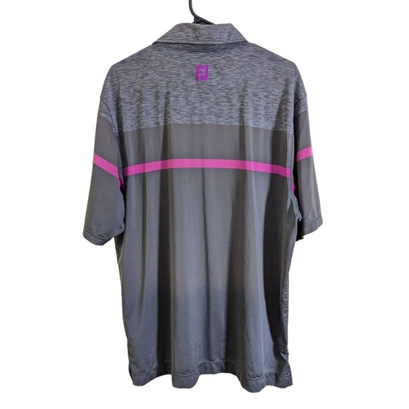 FootJoy Golf Shirt Mens L Grey Pink Striped Casual Polo Stretch Lisle Space Dyed - Picture 2 of 4